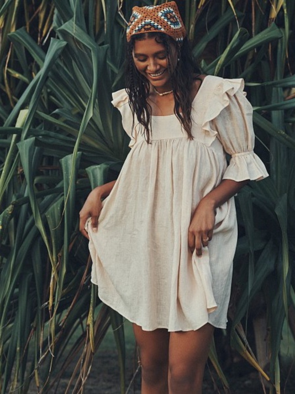 Spell & The Gypsy Collective Mae Linen Mini Dress Small Meringue Cream Babydoll